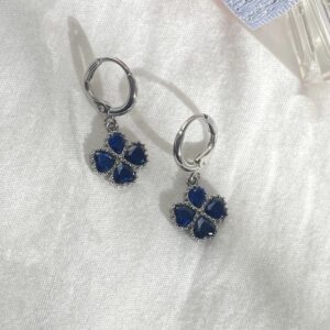 Boucles d’oreilles Fleur de Saphir Argenté bleu